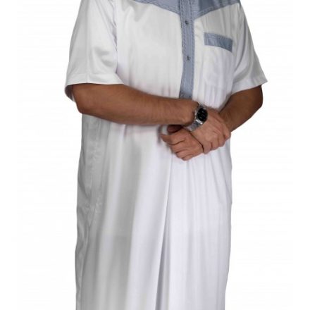 Qamis Blanc et Gris Manches courtes - Al Atlas