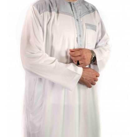 Qamis Blanc et Gris Manches longues - Al Atlas